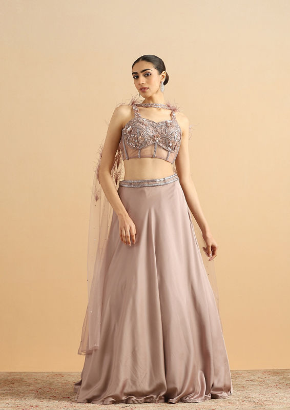 Twamev Women Dusky Rose Satin Skirt Top Set