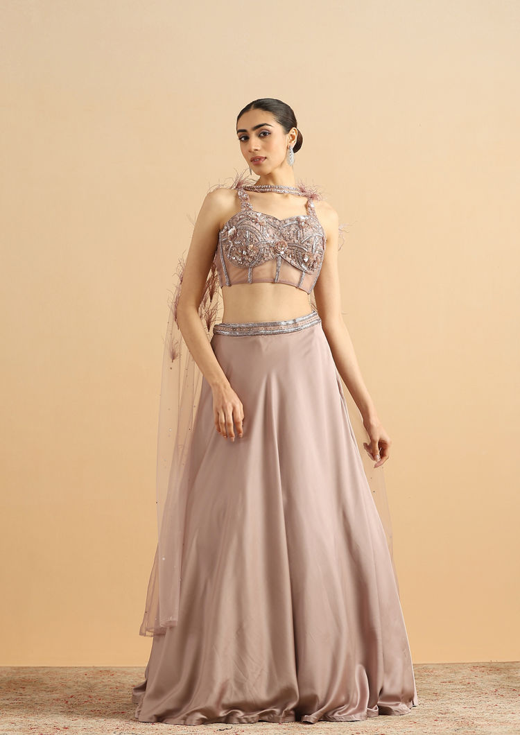 Twamev Women Dusky Rose Satin Skirt Top Set