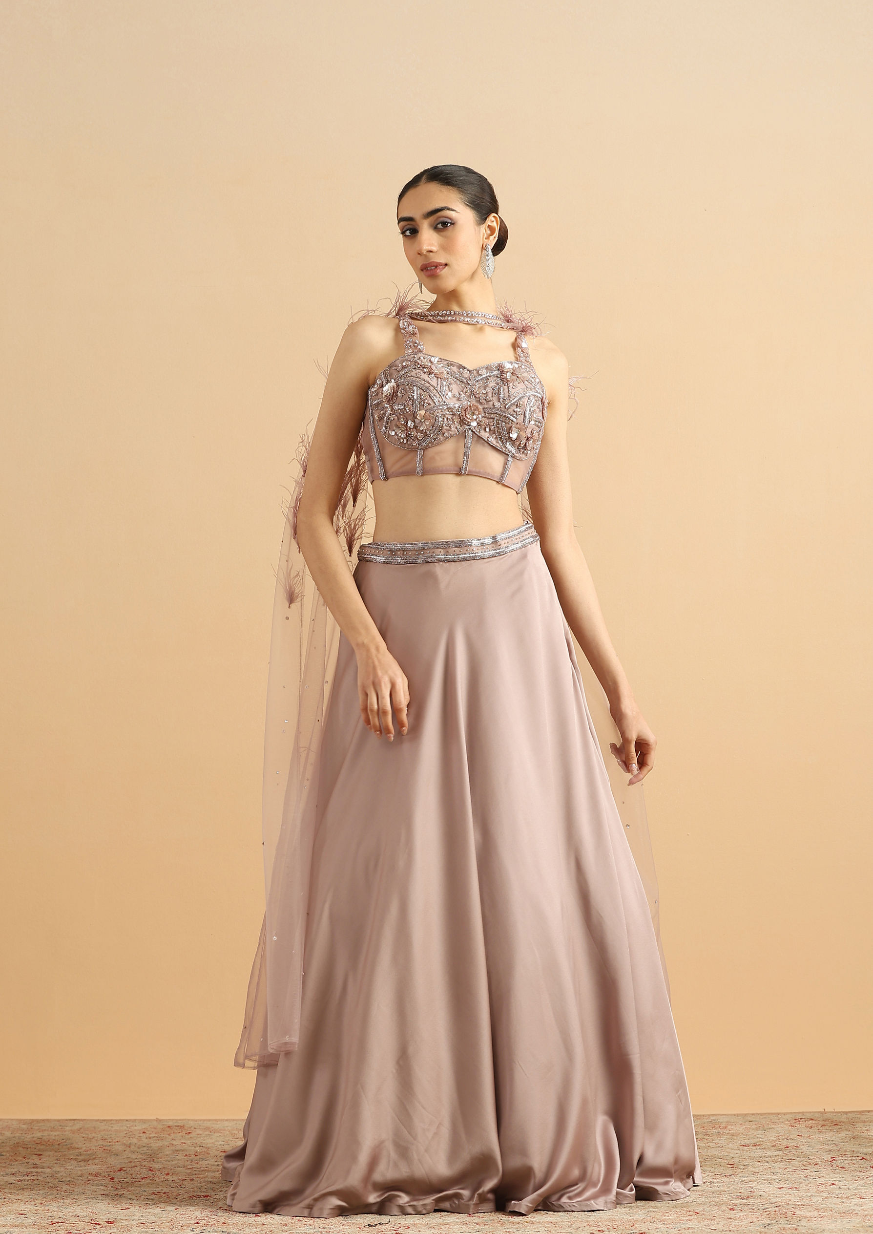 Twamev Women Dusky Rose Satin Skirt Top Set