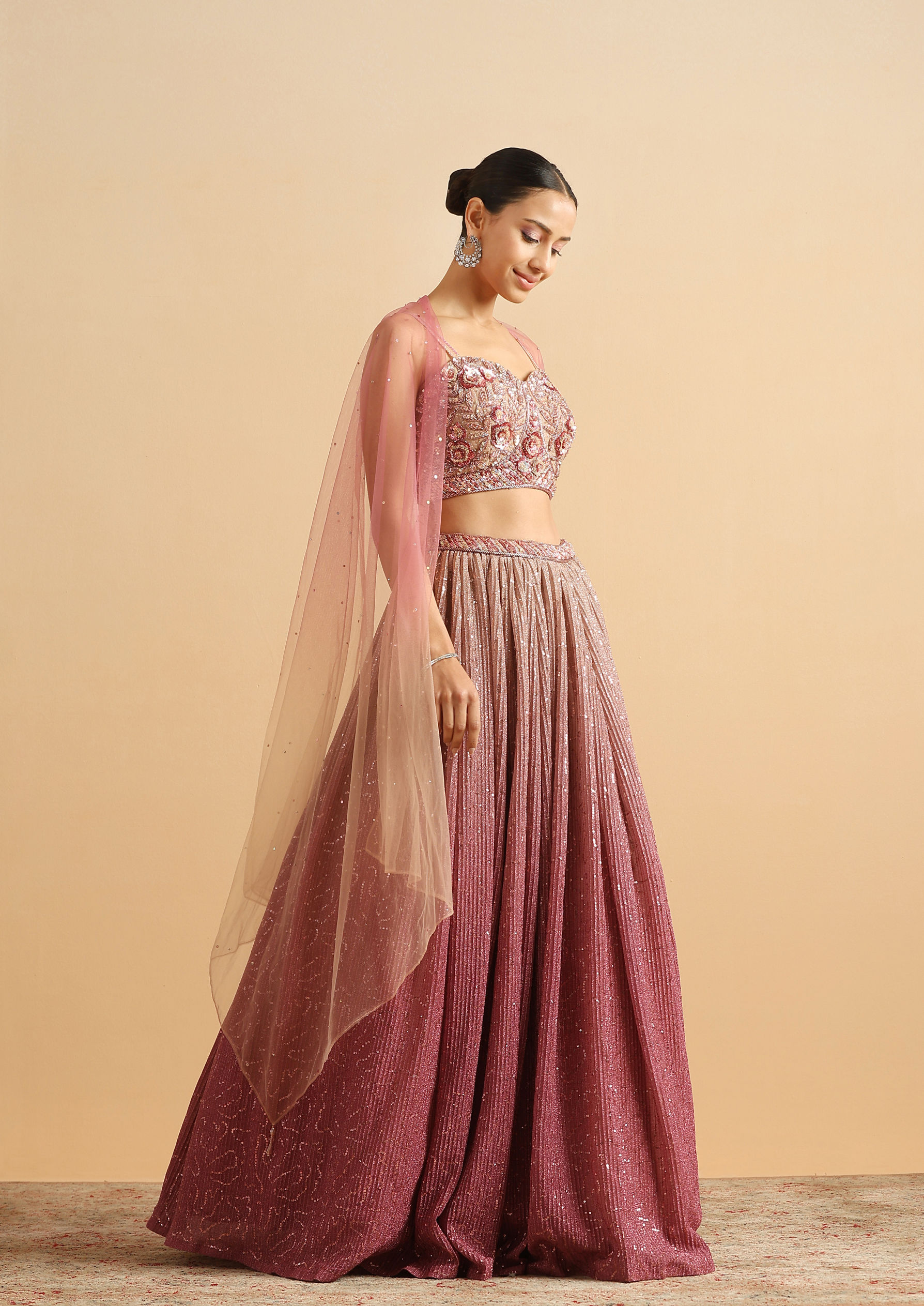 Twamev Women Shimmering Rose Romance Skirt Top Set