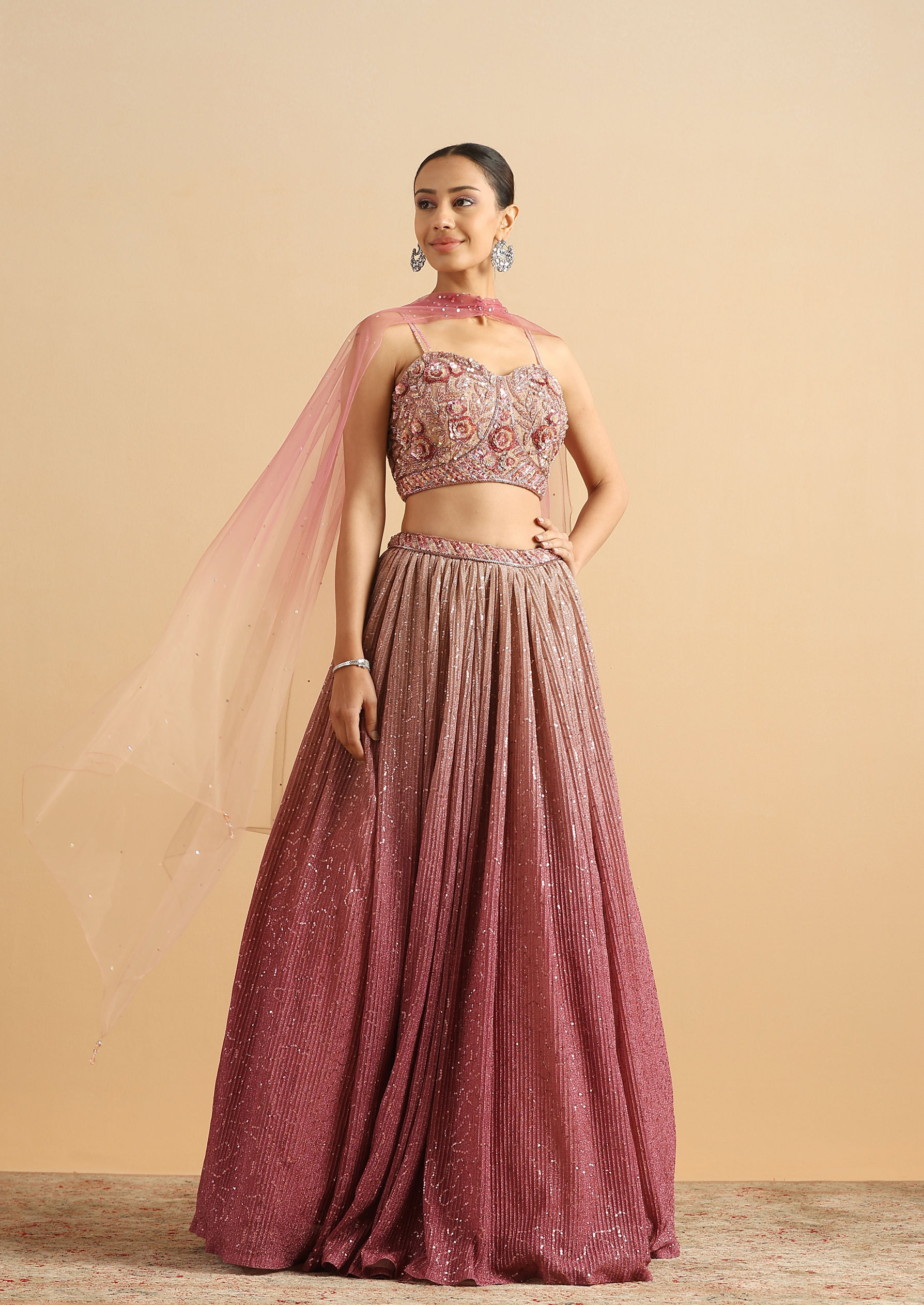 Twamev Women Shimmering Rose Romance Skirt Top Set