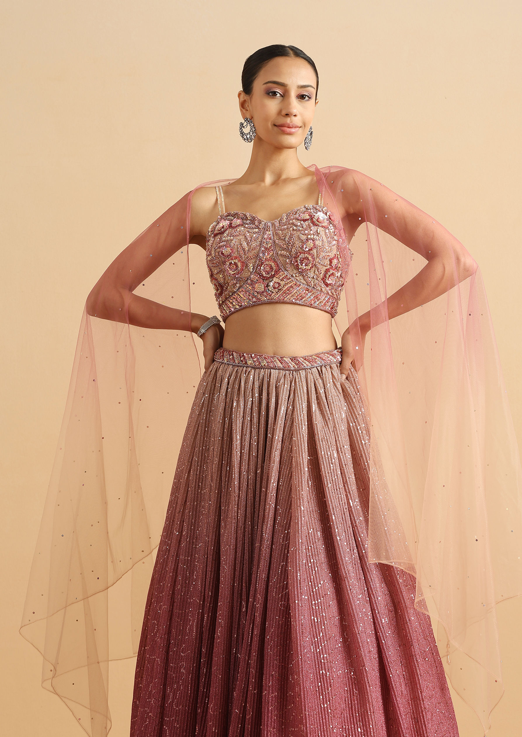 Twamev Women Shimmering Rose Romance Skirt Top Set