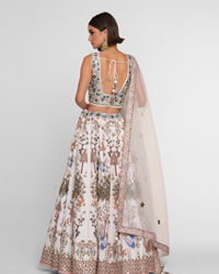 Twamev Women Cream Skirt Top Ensemble with Zardozi Work Skirt Top