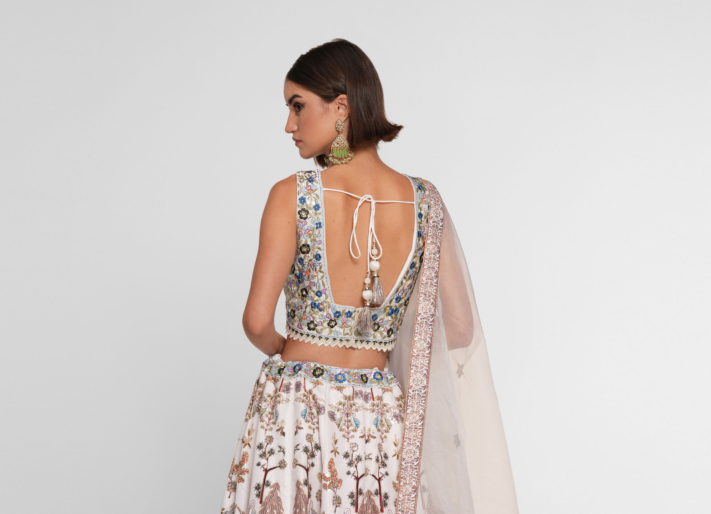 Twamev Women Cream Skirt Top Ensemble with Zardozi Work Skirt Top