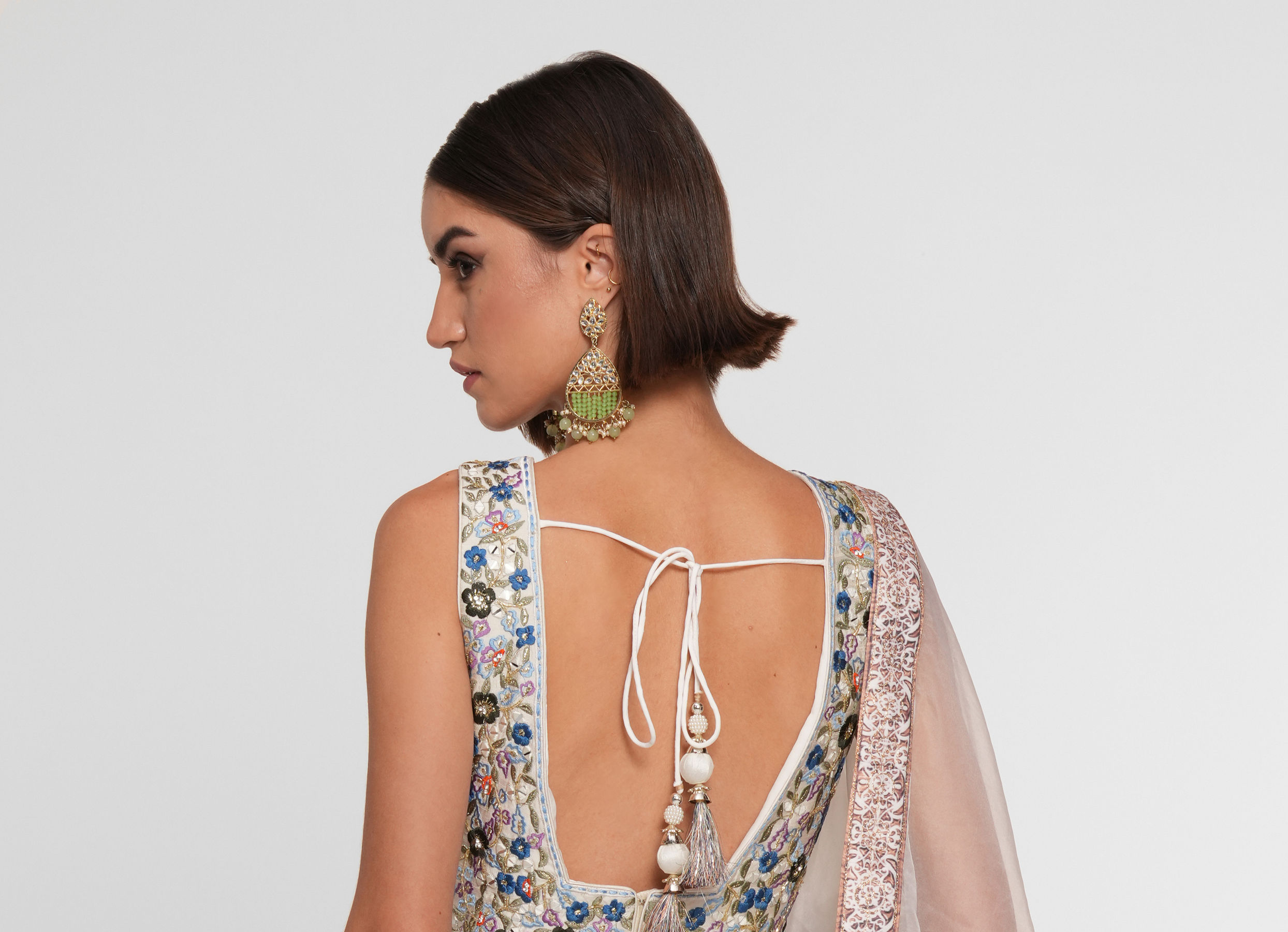 Twamev Women Cream Skirt Top Ensemble with Zardozi Work Skirt Top