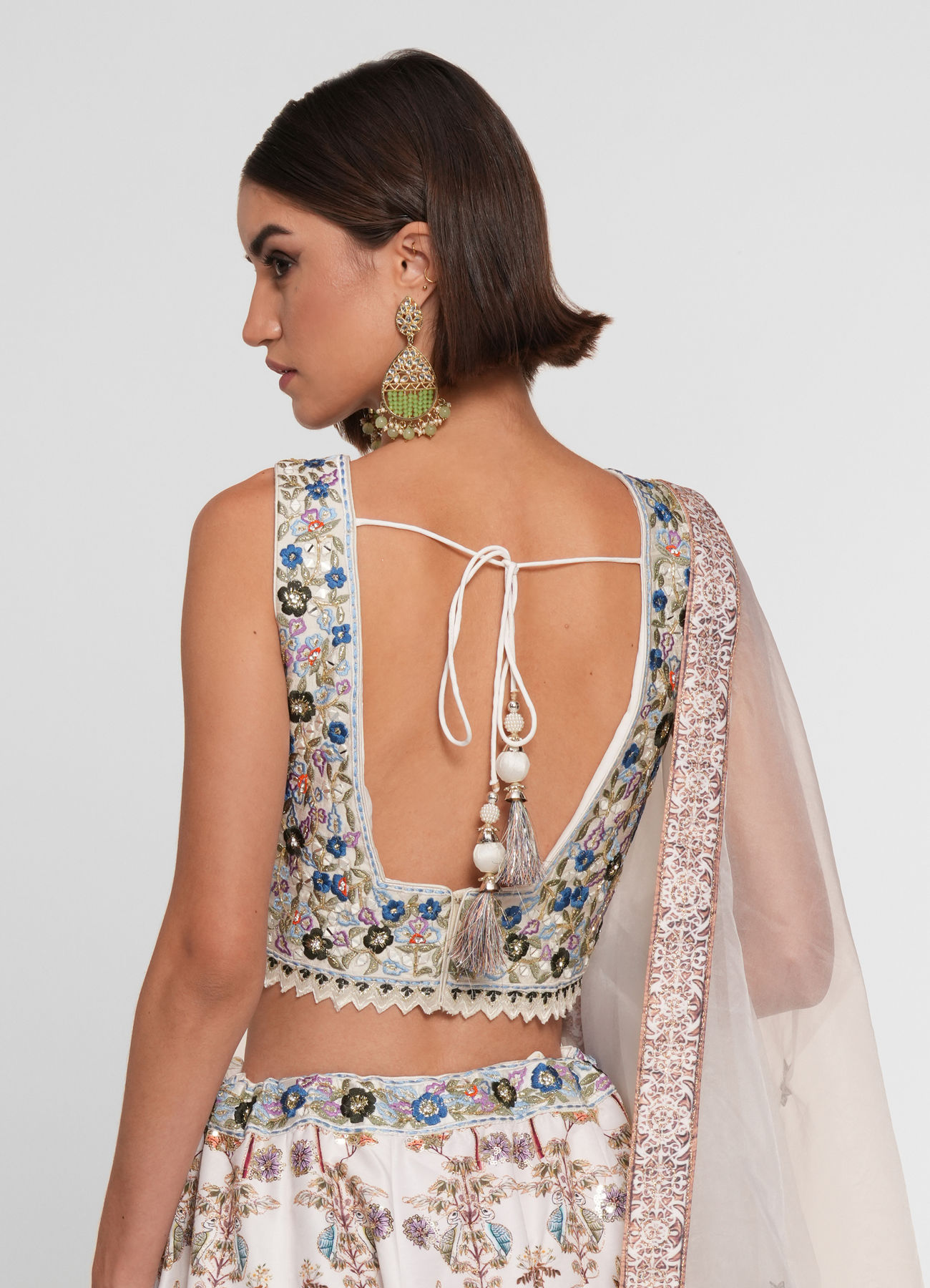 Twamev Women Cream Skirt Top Ensemble with Zardozi Work Skirt Top