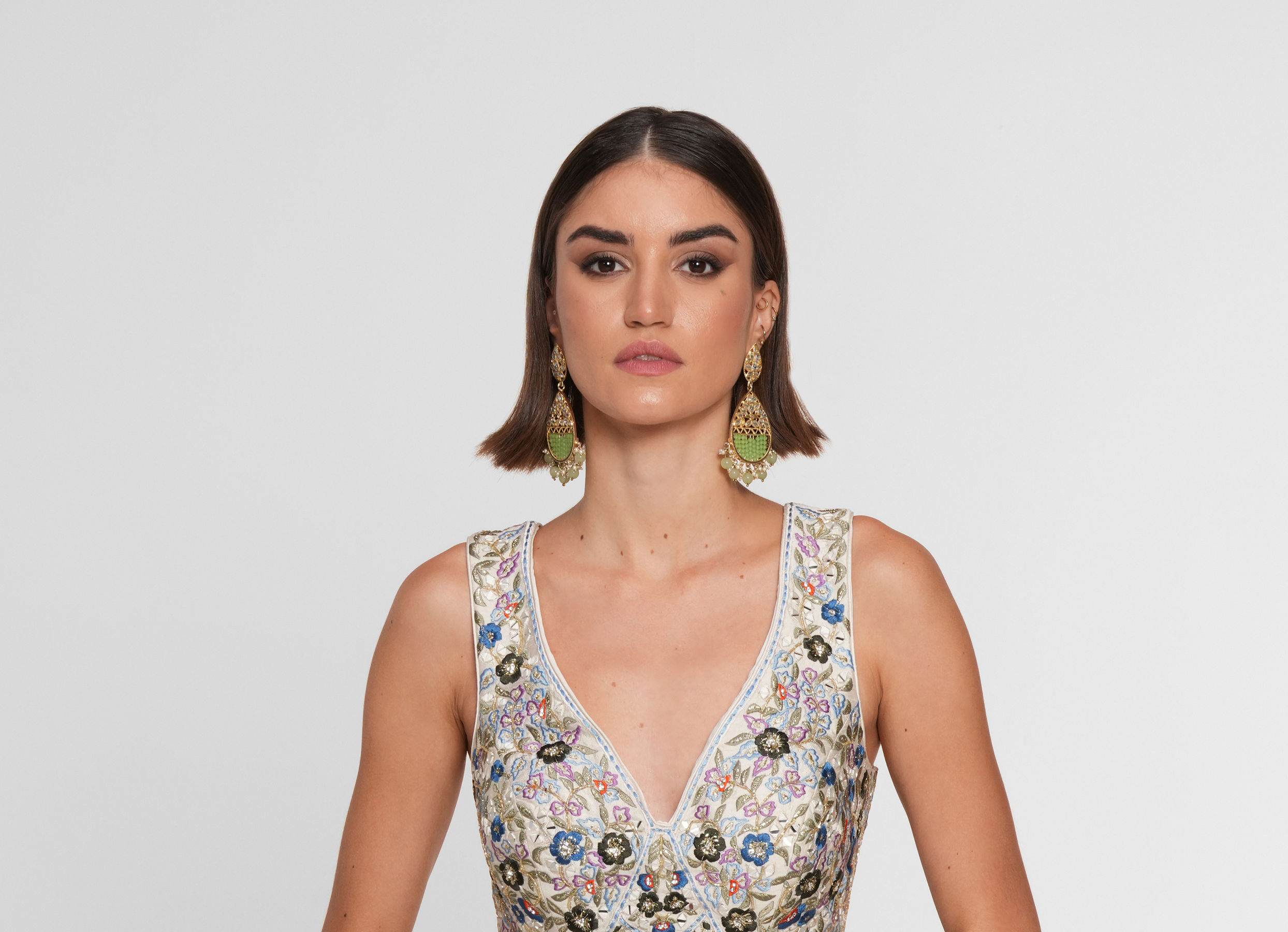 Twamev Women Cream Skirt Top Ensemble with Zardozi Work Skirt Top