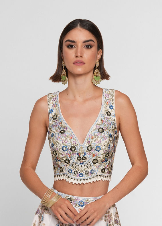 Twamev Women Cream Skirt Top Ensemble with Zardozi Work Skirt Top