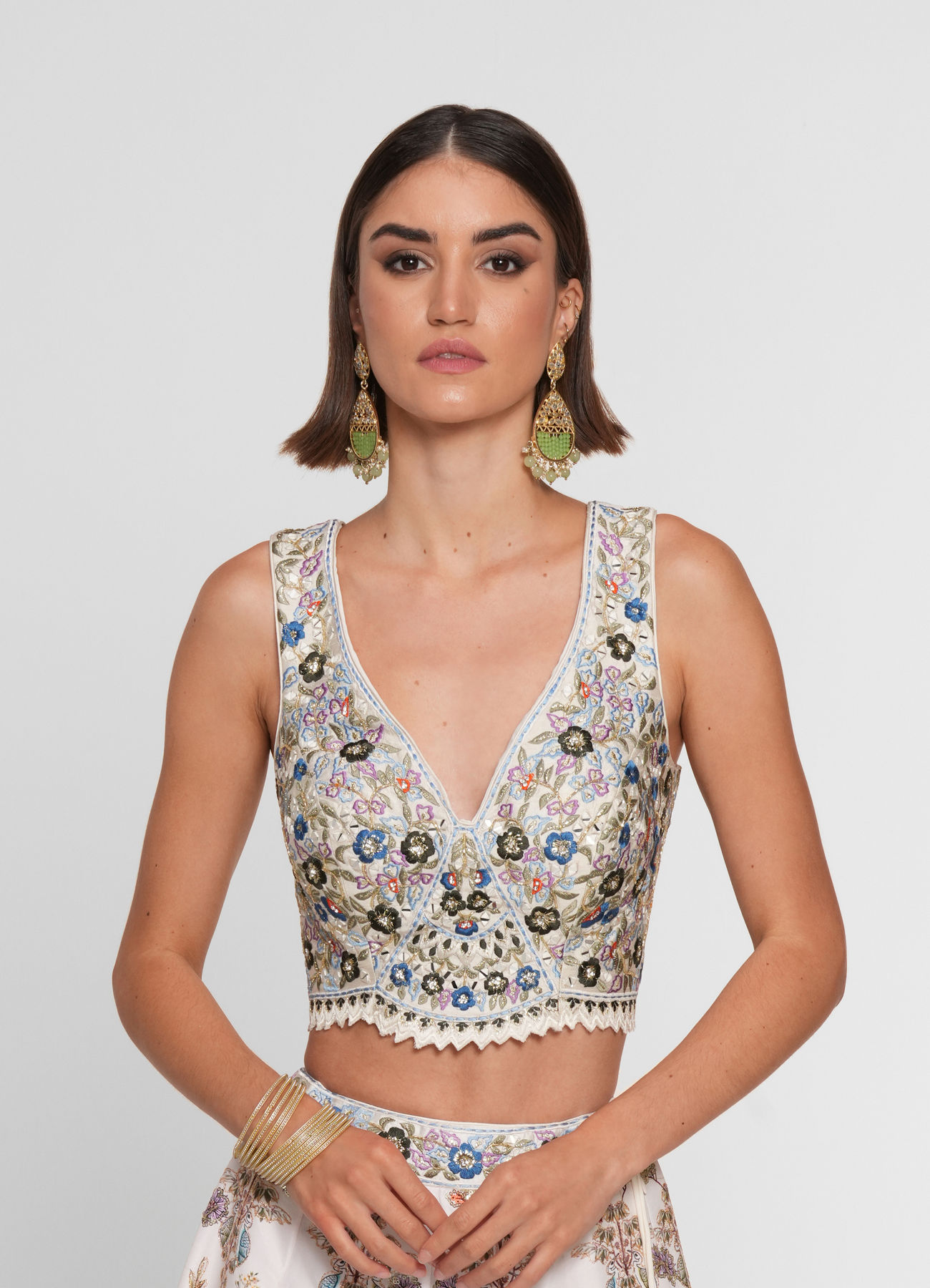 Twamev Women Cream Skirt Top Ensemble with Zardozi Work Skirt Top