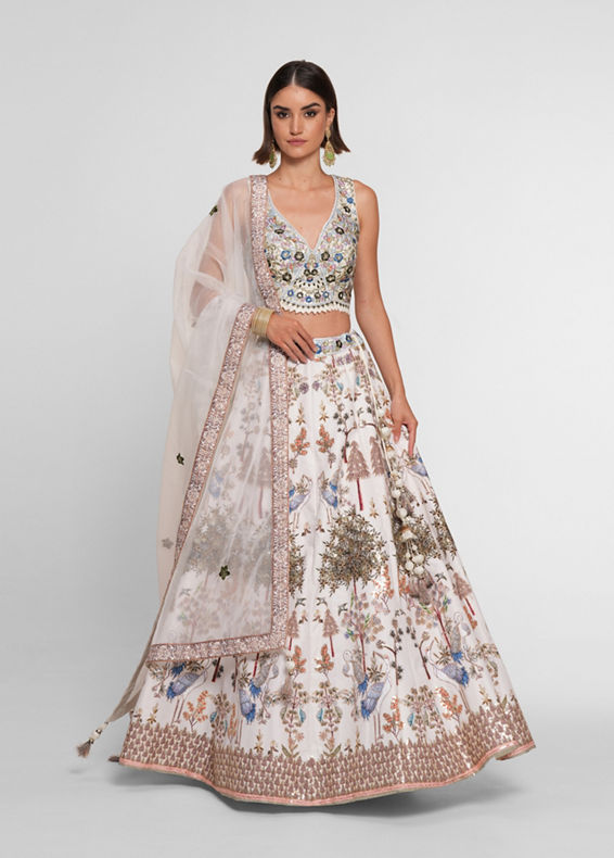 Twamev Women Cream Skirt Top Ensemble with Zardozi Work Skirt Top