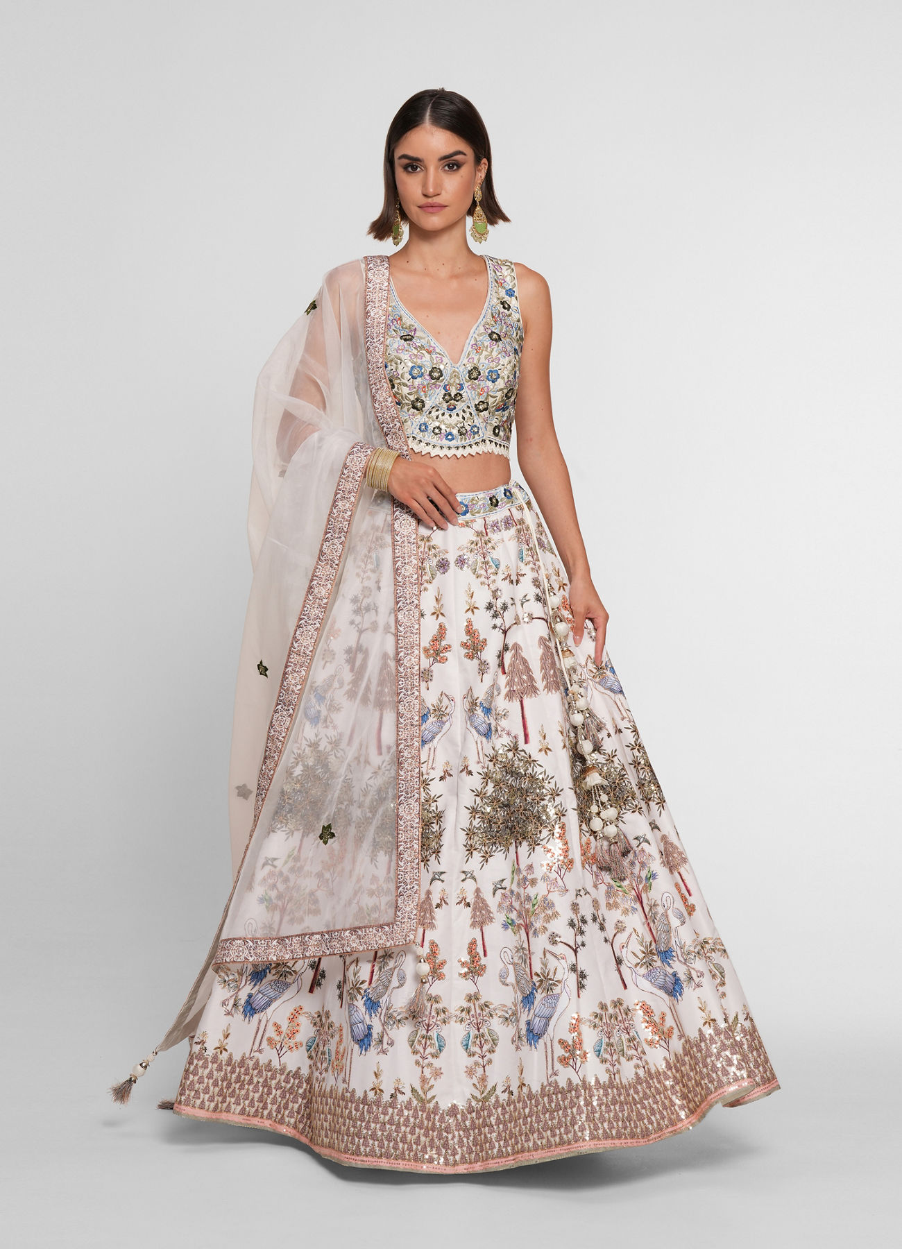 Twamev Women Cream Skirt Top Ensemble with Zardozi Work Skirt Top