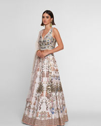 Twamev Women Cream Skirt Top Ensemble with Zardozi Work Skirt Top