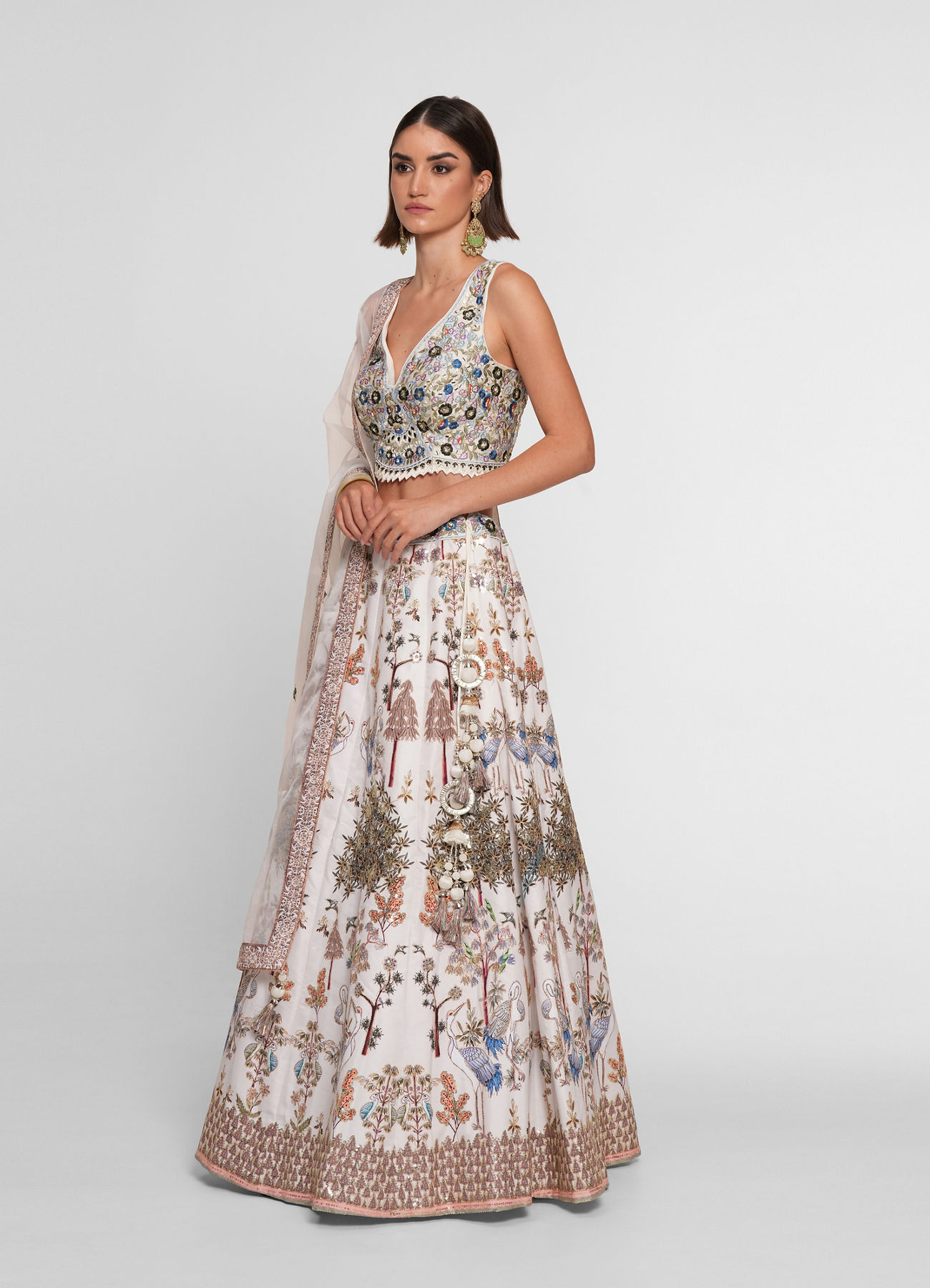 Twamev Women Cream Skirt Top Ensemble with Zardozi Work Skirt Top