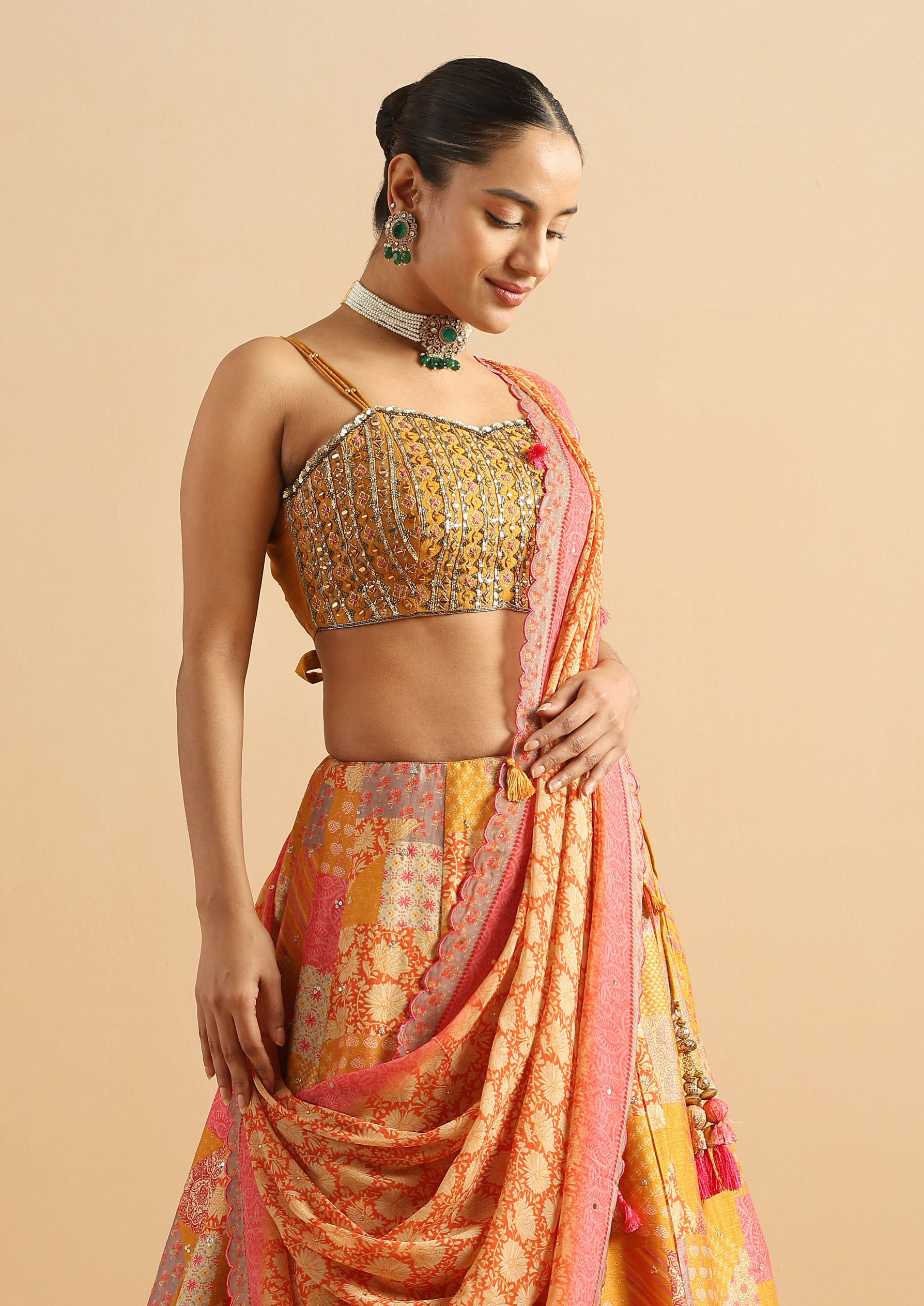 Twamev Women Mustard Golden Glow Skirt Top Set