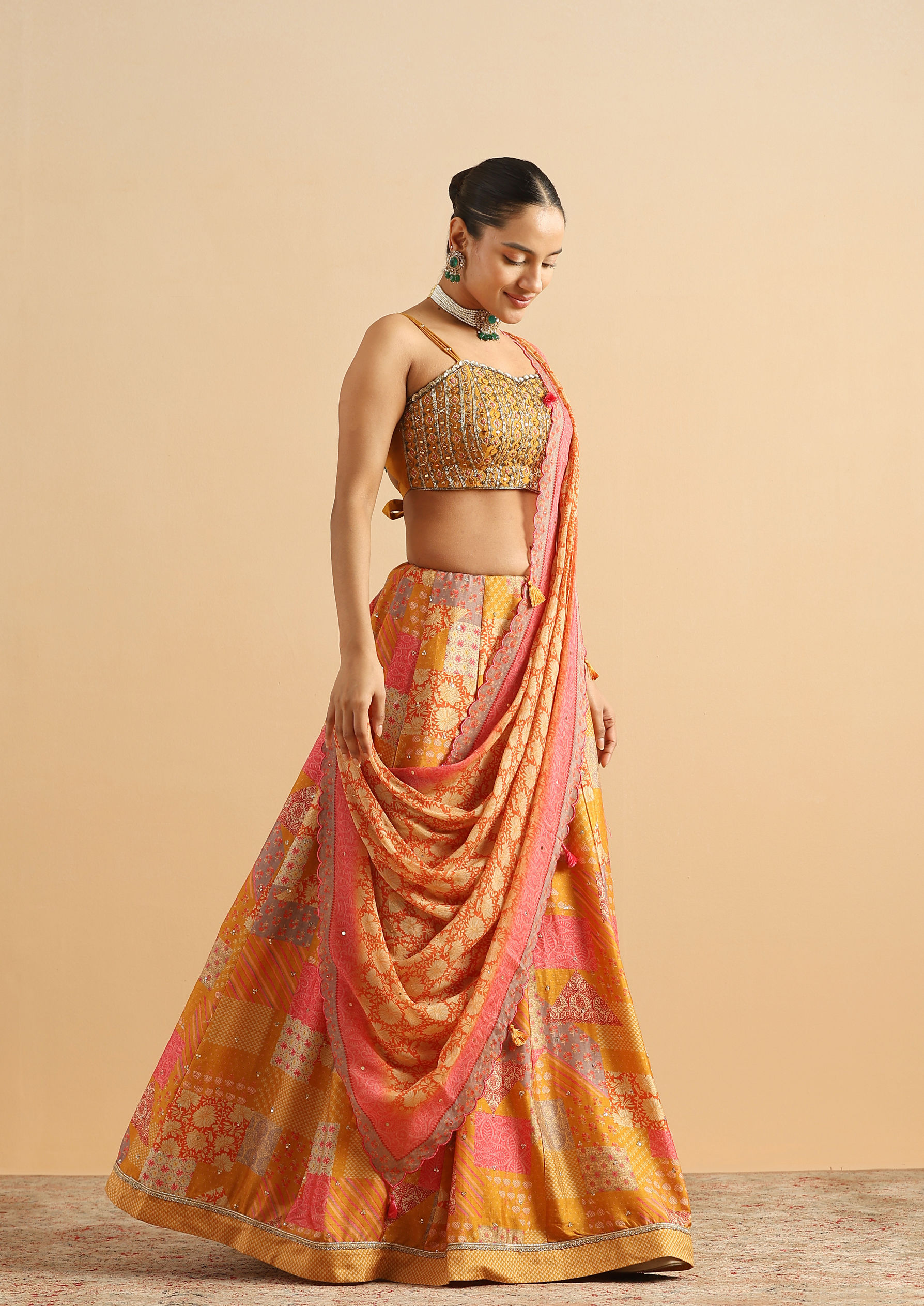 Twamev Women Mustard Golden Glow Skirt Top Set