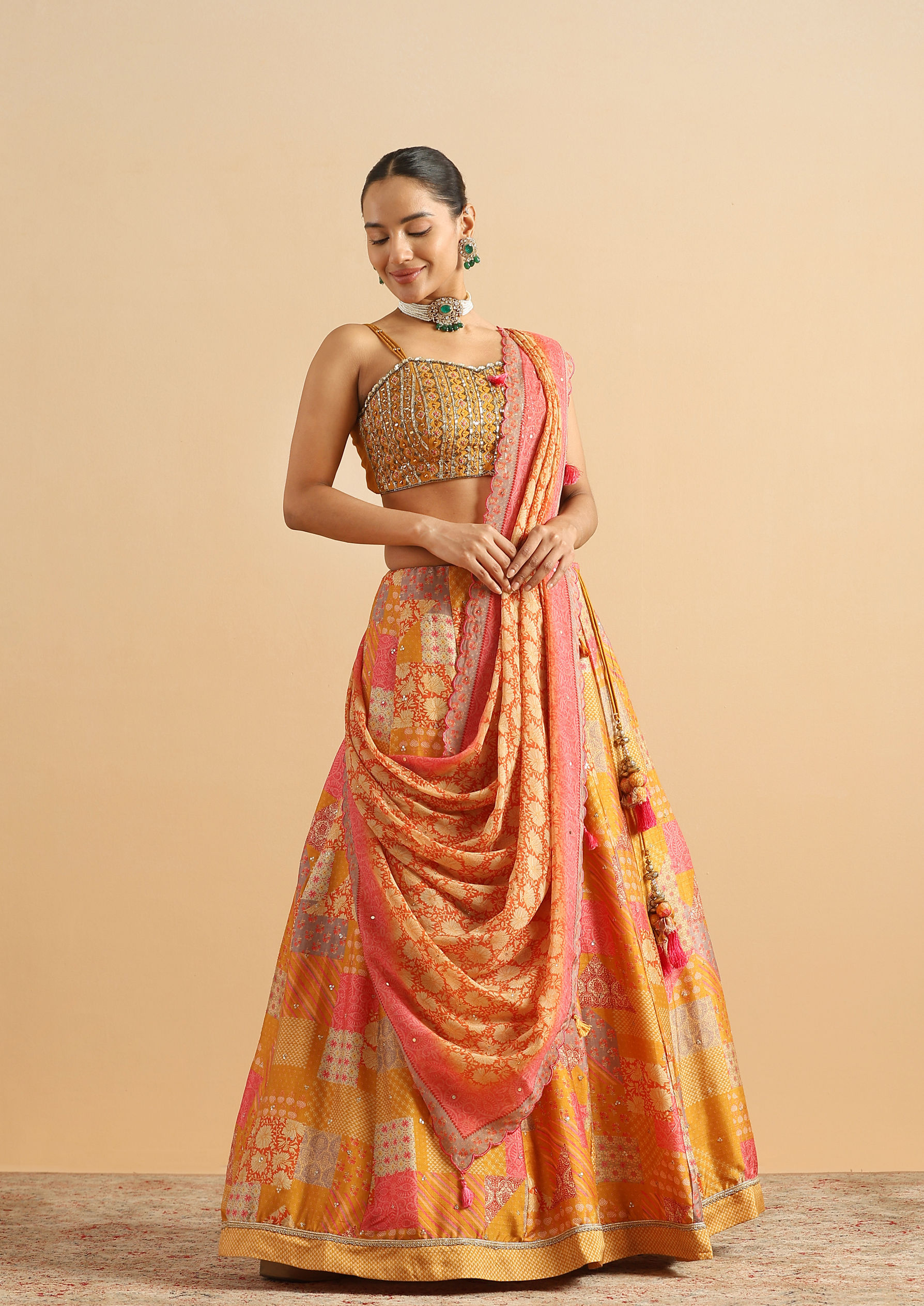Twamev Women Mustard Golden Glow Skirt Top Set
