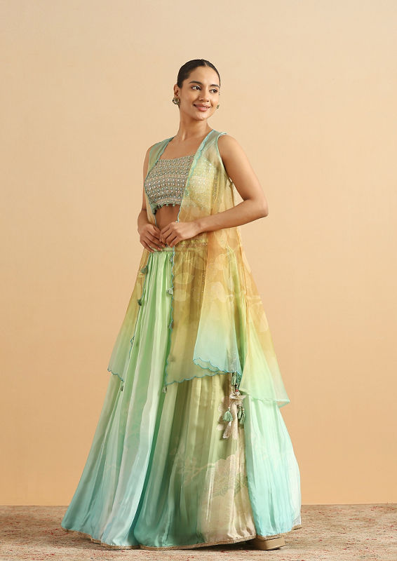 Twamev Women Glow in Green Skirt Top Set