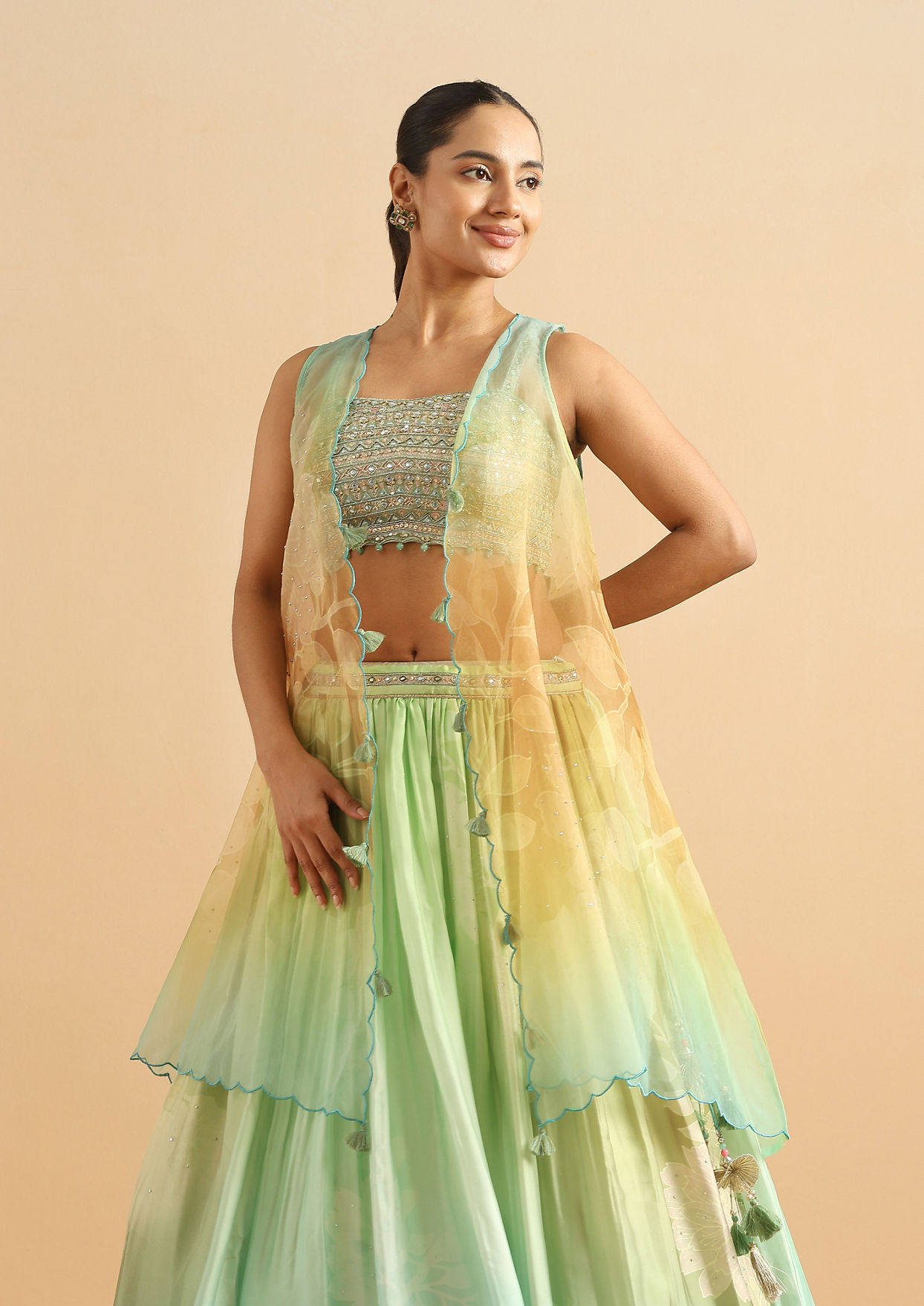 alt message - Twamev Women Glow in Green Skirt Top Set image number 1