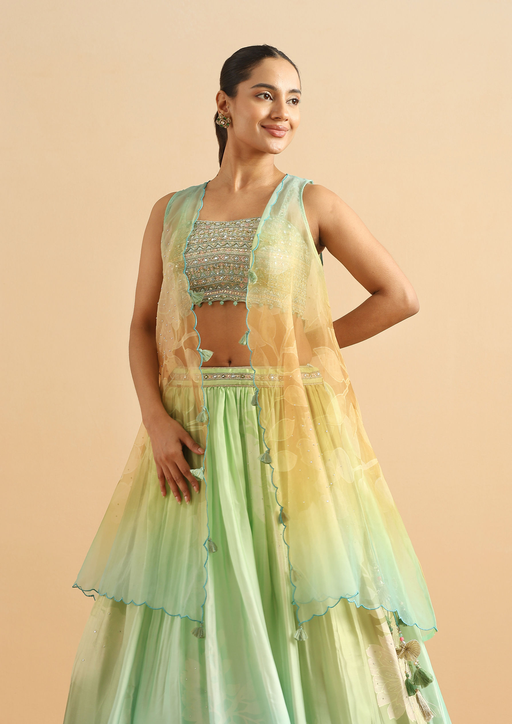 Twamev Women Glow in Green Skirt Top Set image number 1