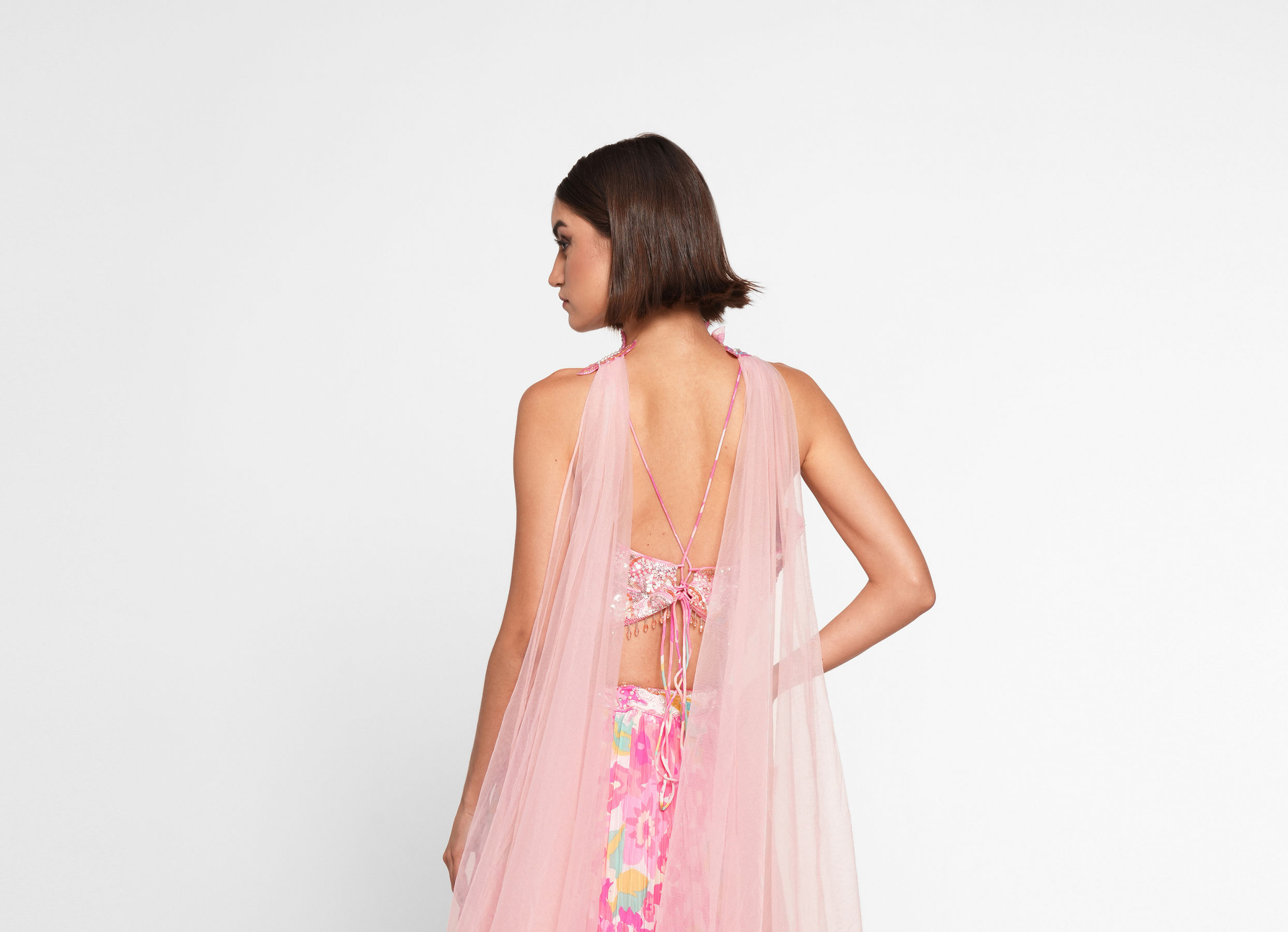 Twamev Women Ethereal Pink Chinon Skirt Top Ensemble