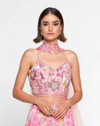 Twamev Women Ethereal Pink Chinon Skirt Top Ensemble