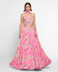 Twamev Women Ethereal Pink Chinon Skirt Top Ensemble