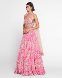 Twamev Women Ethereal Pink Chinon Skirt Top Ensemble