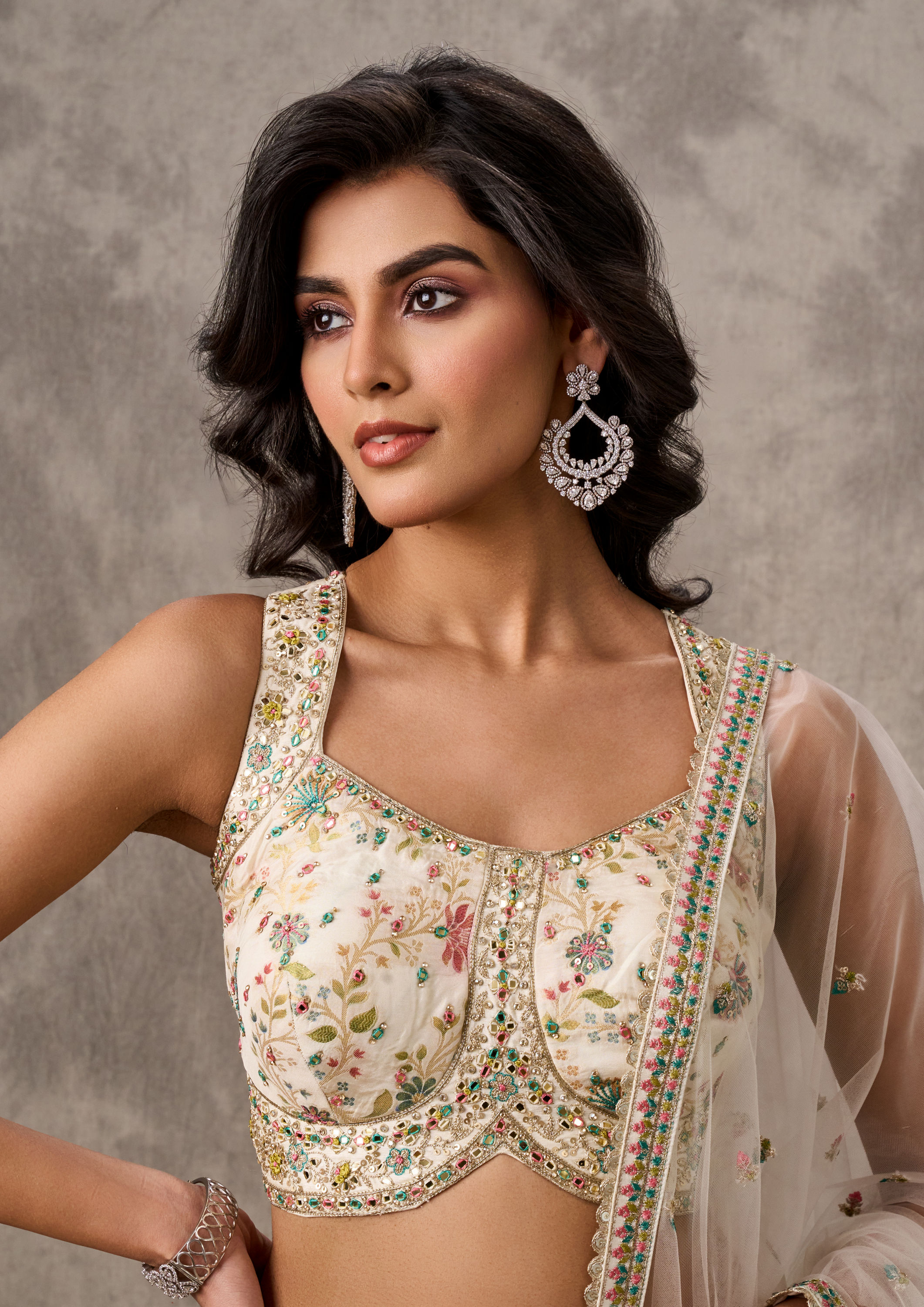 Twamev Women Royal Cream Elegance Skirt Top