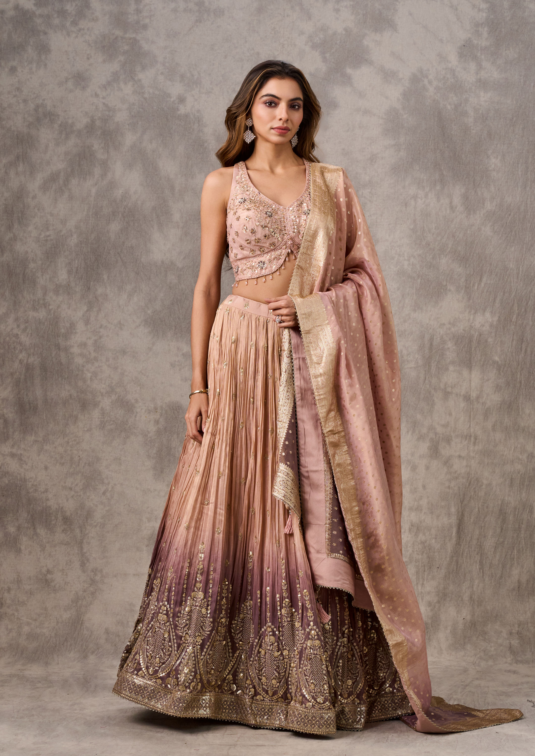 Twamev Women Dusty Pink Elegance Lehenga