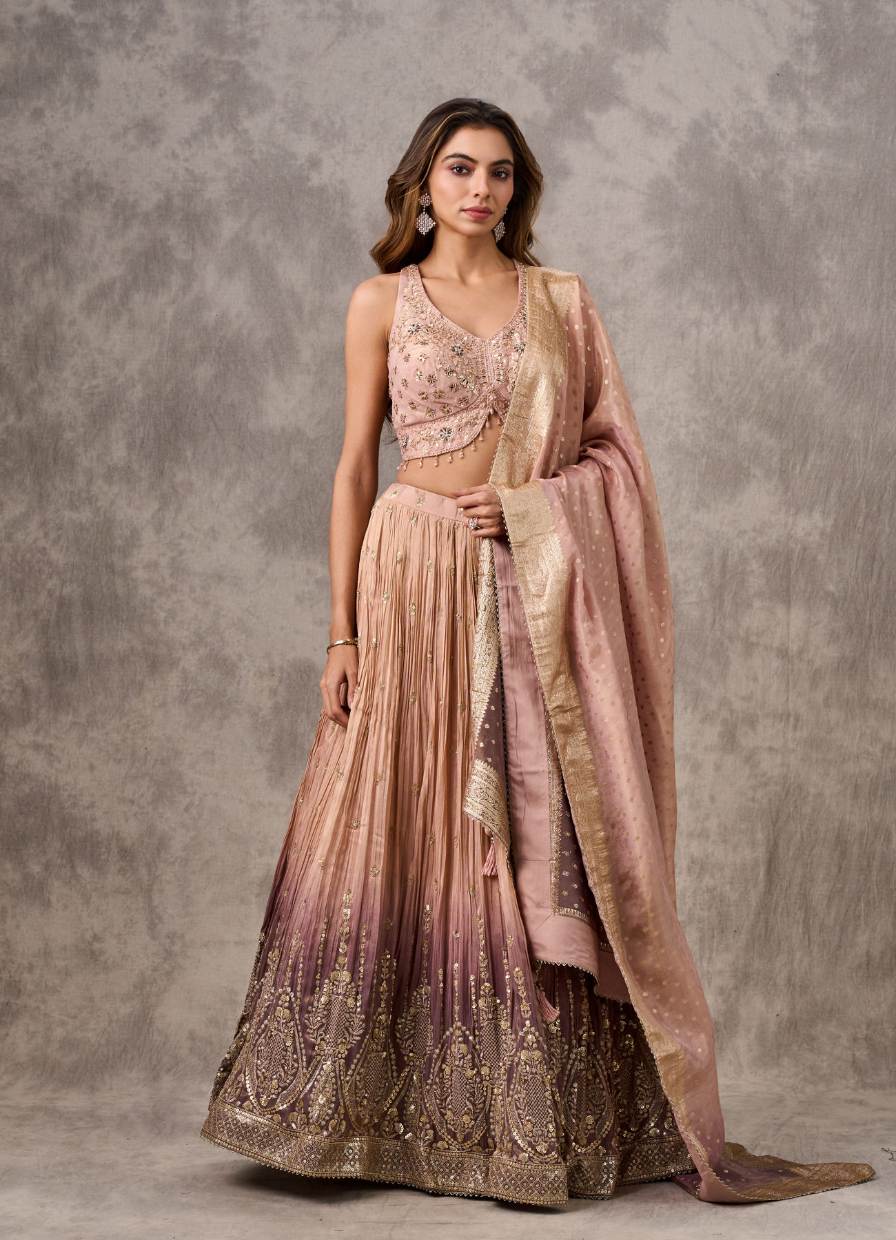 Buy Dusty Pink Ombre Chinon Sequin Embroidered Lehenga Online in Singapore,  Germany, Netherlands, or Worldwide @Twamev - Lehenga for Women