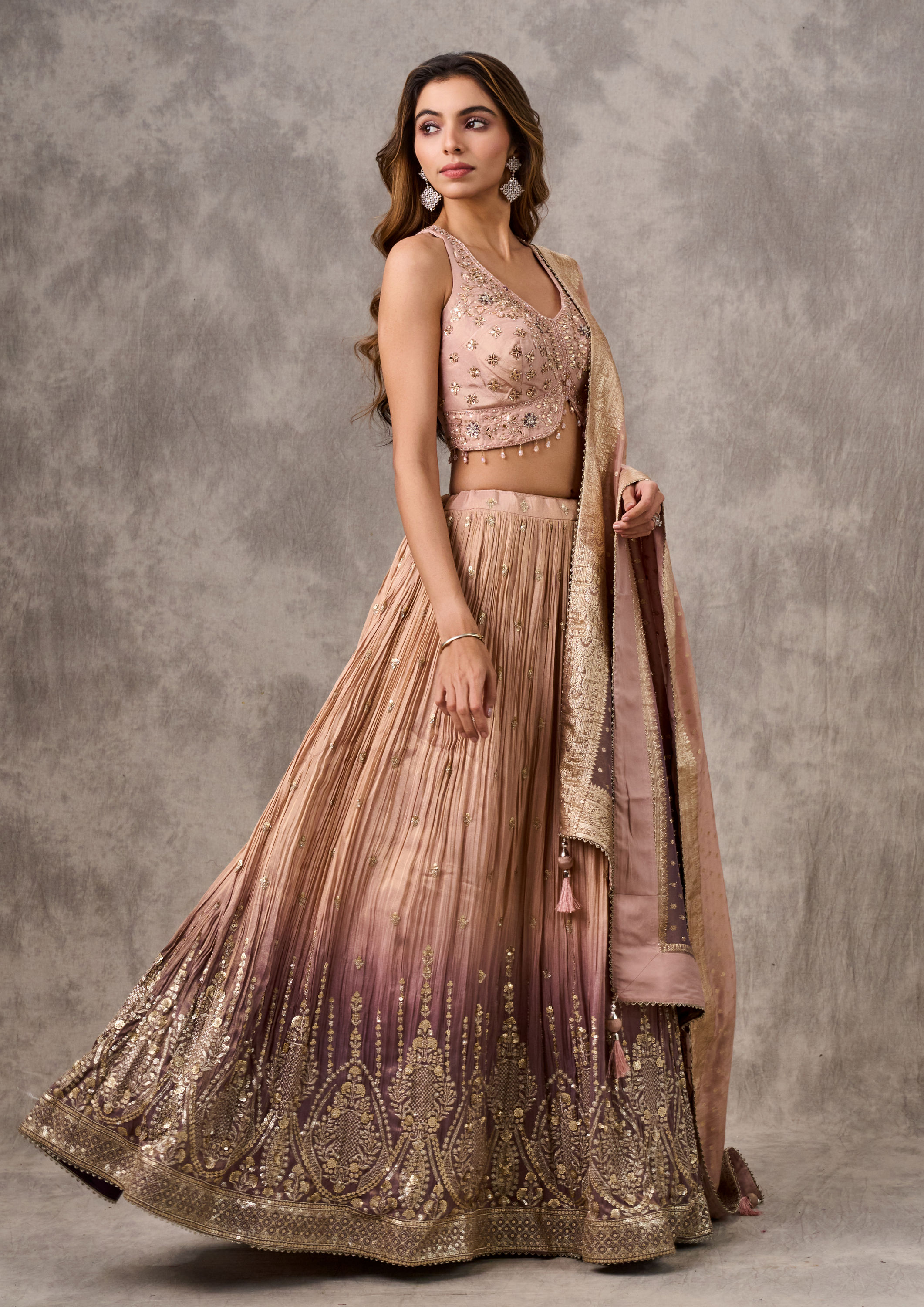 Twamev Women Dusty Pink Elegance Lehenga