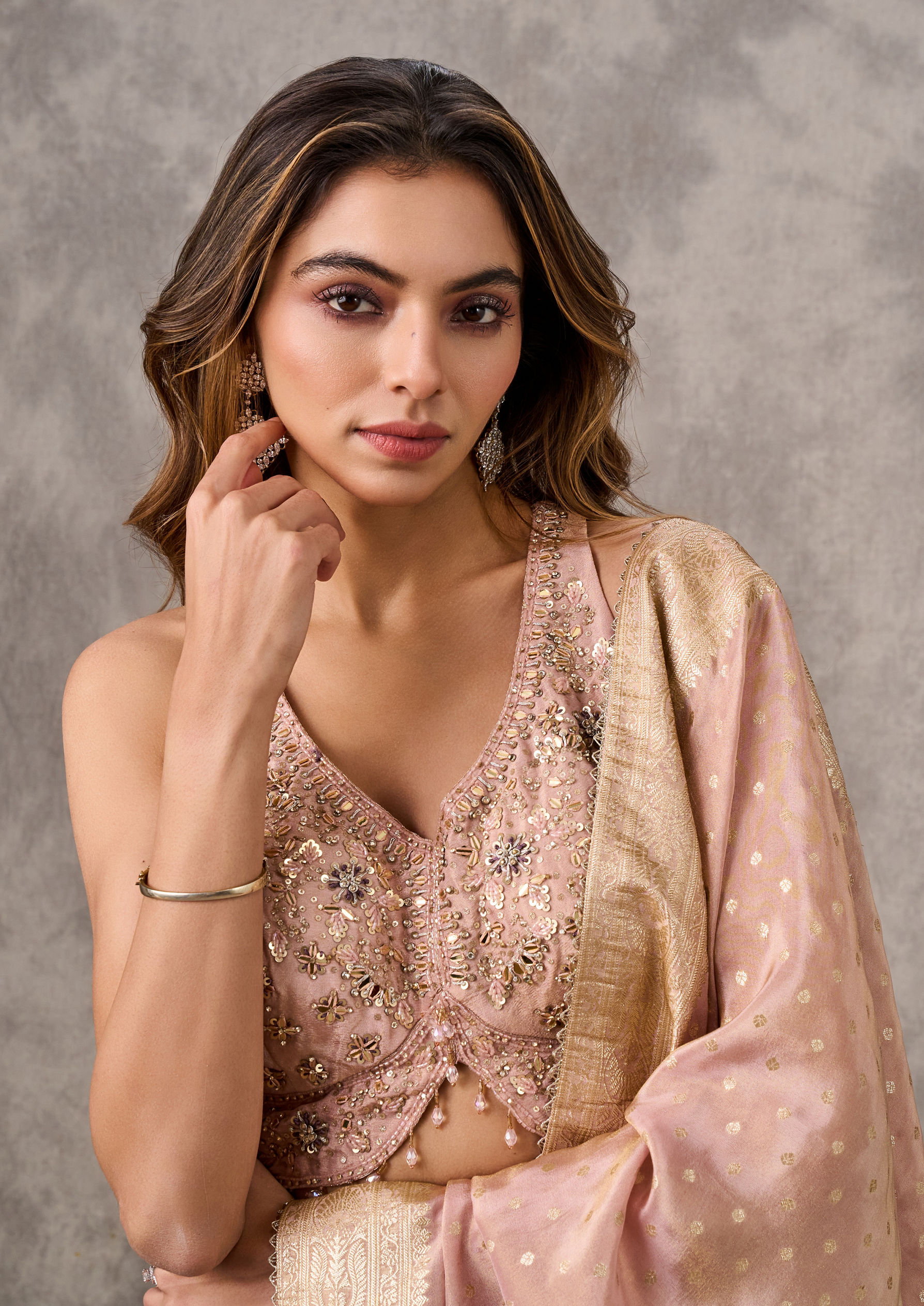 Twamev Women Dusty Pink Elegance Lehenga