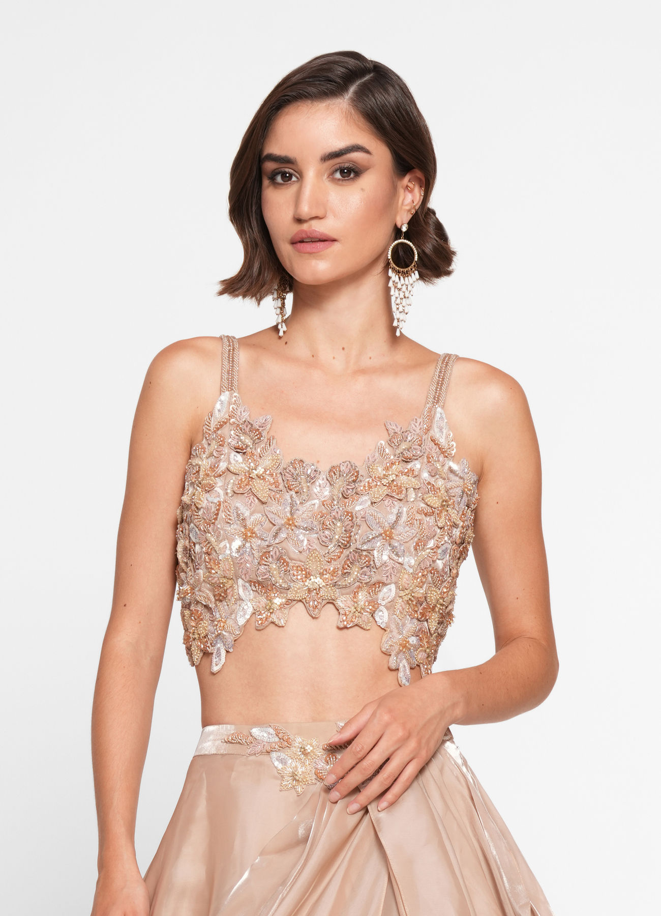 Twamev Women Regal Fawn Crepe Skirt Top Combo