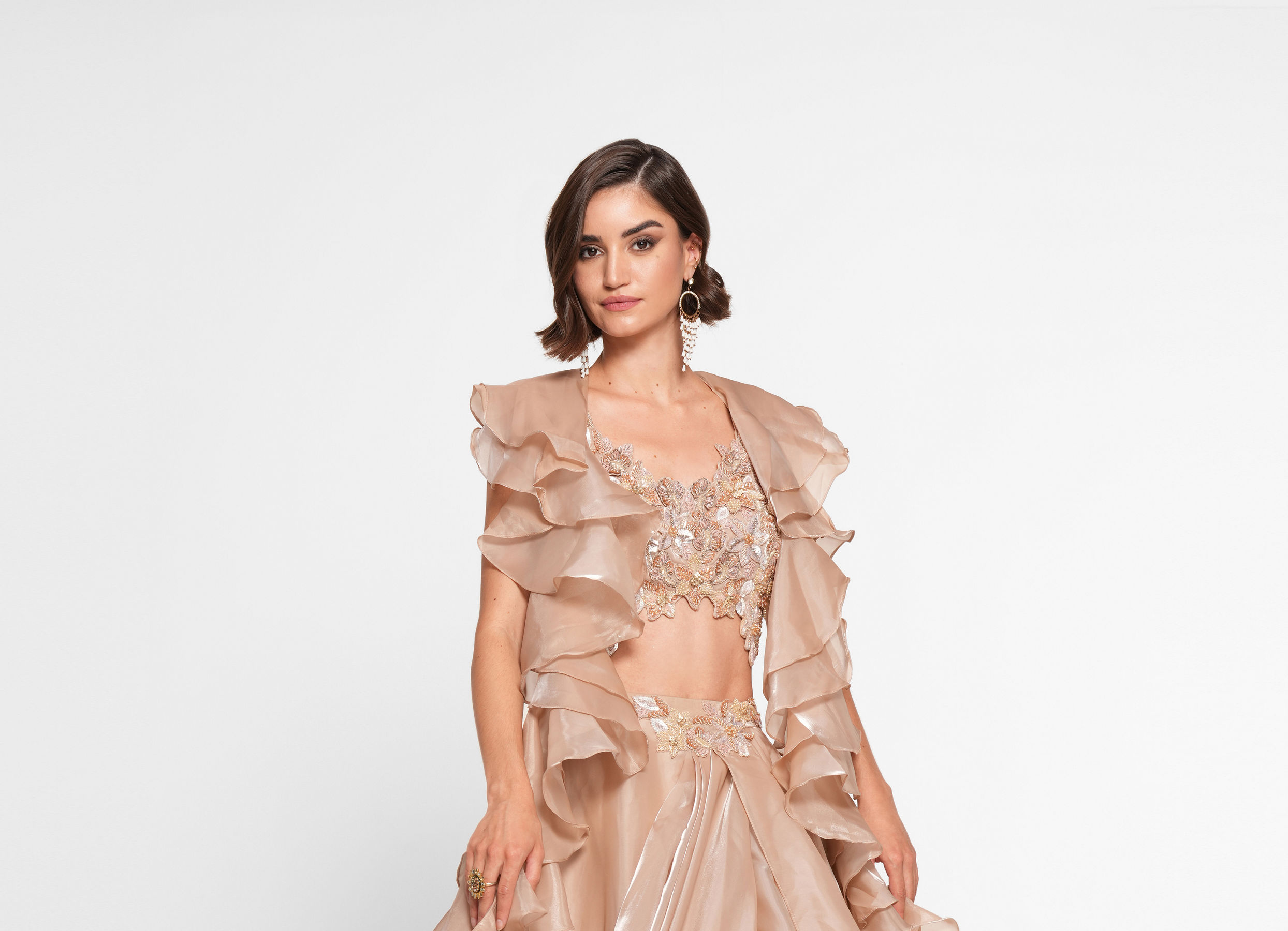 Twamev Women Regal Fawn Crepe Skirt Top Combo