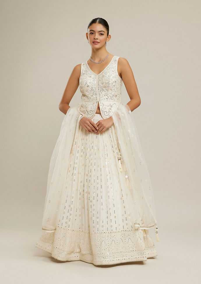 Twamev Women Dazzling Cream Lehenga