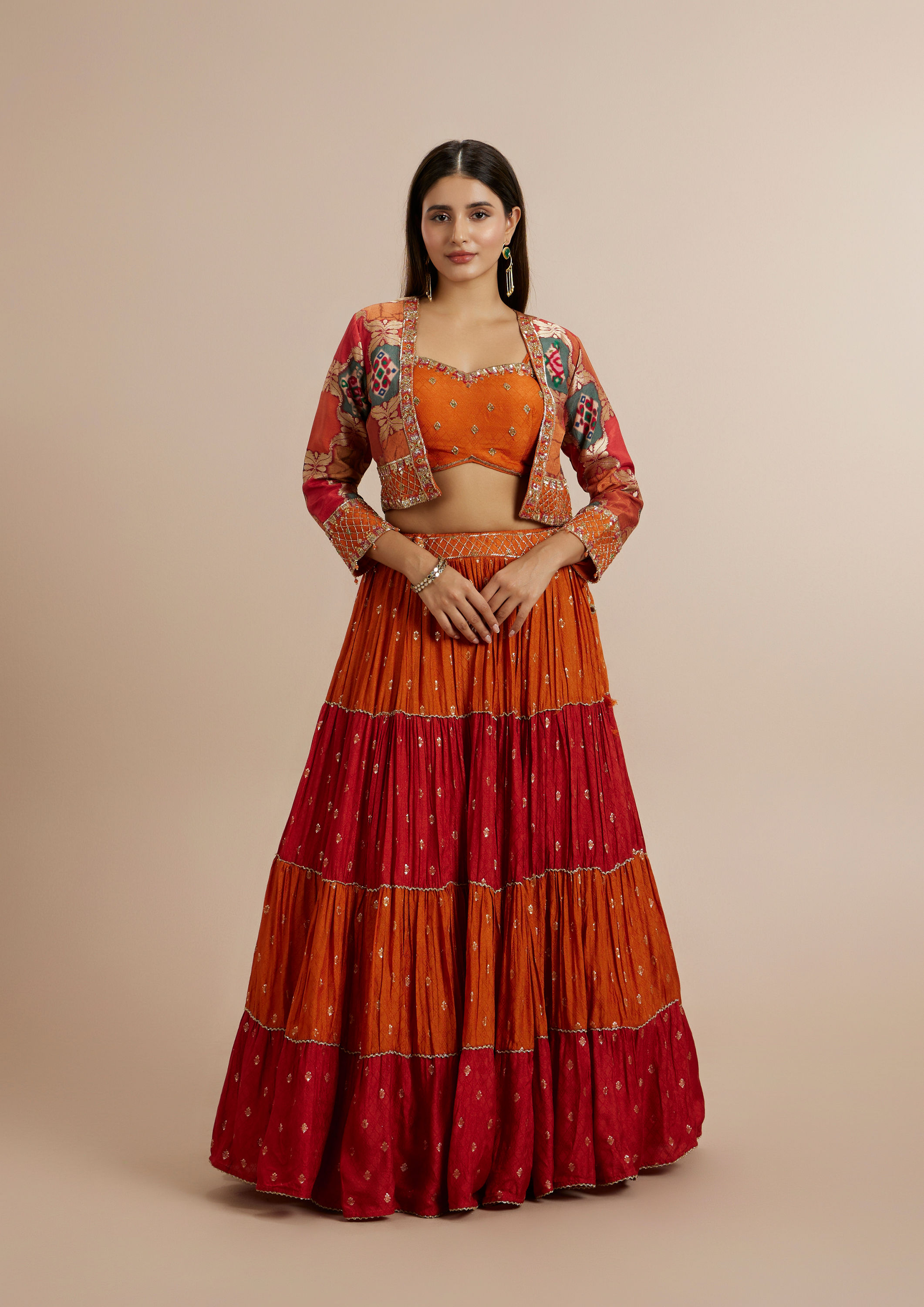 Twamev Women Twirl Worthy Orange Lehenga Set