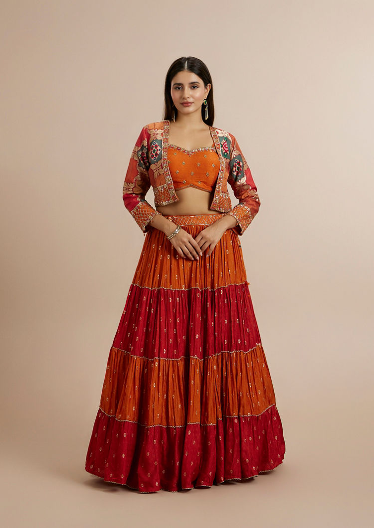 Twamev Women Twirl Worthy Orange Lehenga Set