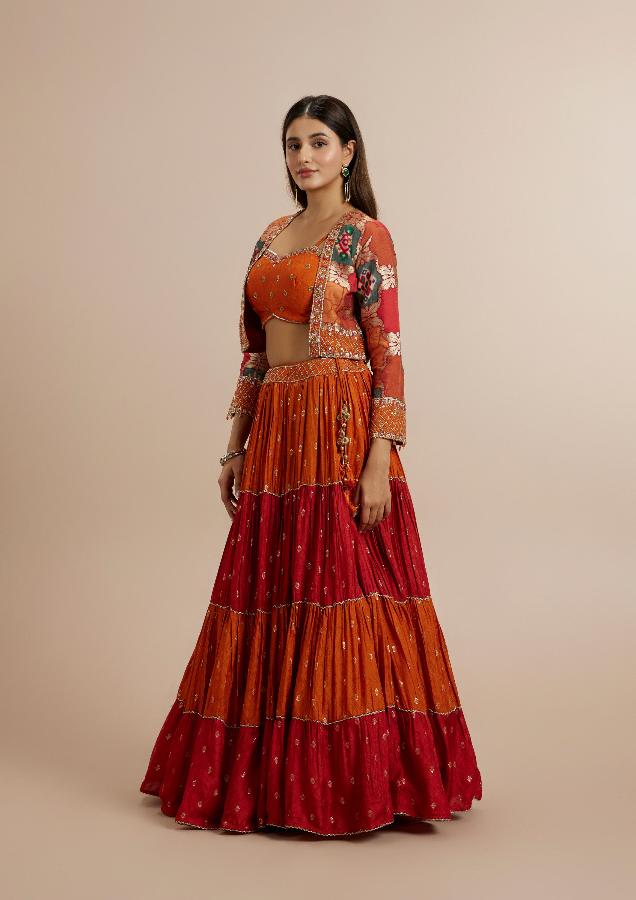 Twamev Women Twirl Worthy Orange Lehenga Set