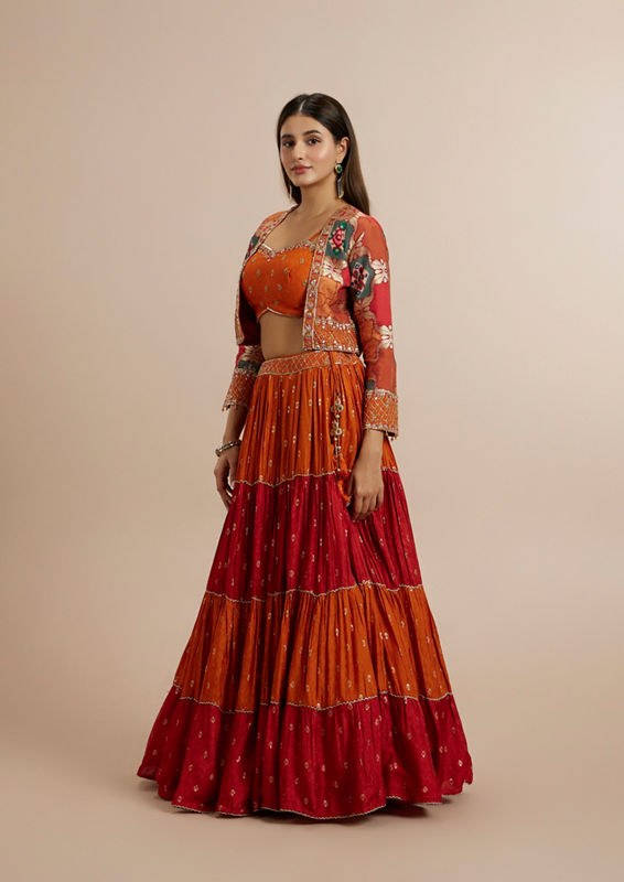Twamev Women Twirl Worthy Orange Lehenga Set