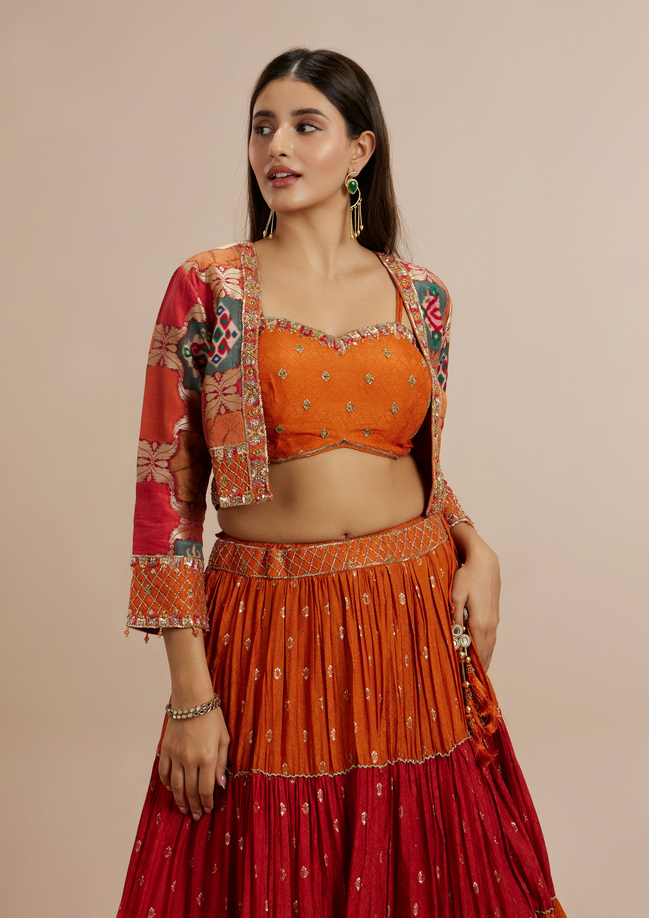 Twamev Women Twirl Worthy Orange Lehenga Set