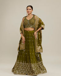 Twamev Women Majestic Mehandi Green Lehenga Set