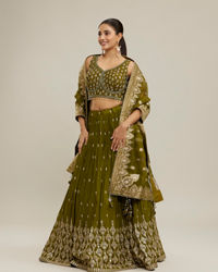 Twamev Women Majestic Mehandi Green Lehenga Set