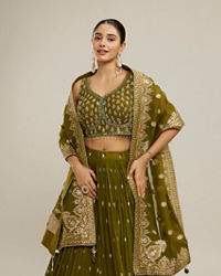 Twamev Women Majestic Mehandi Green Lehenga Set