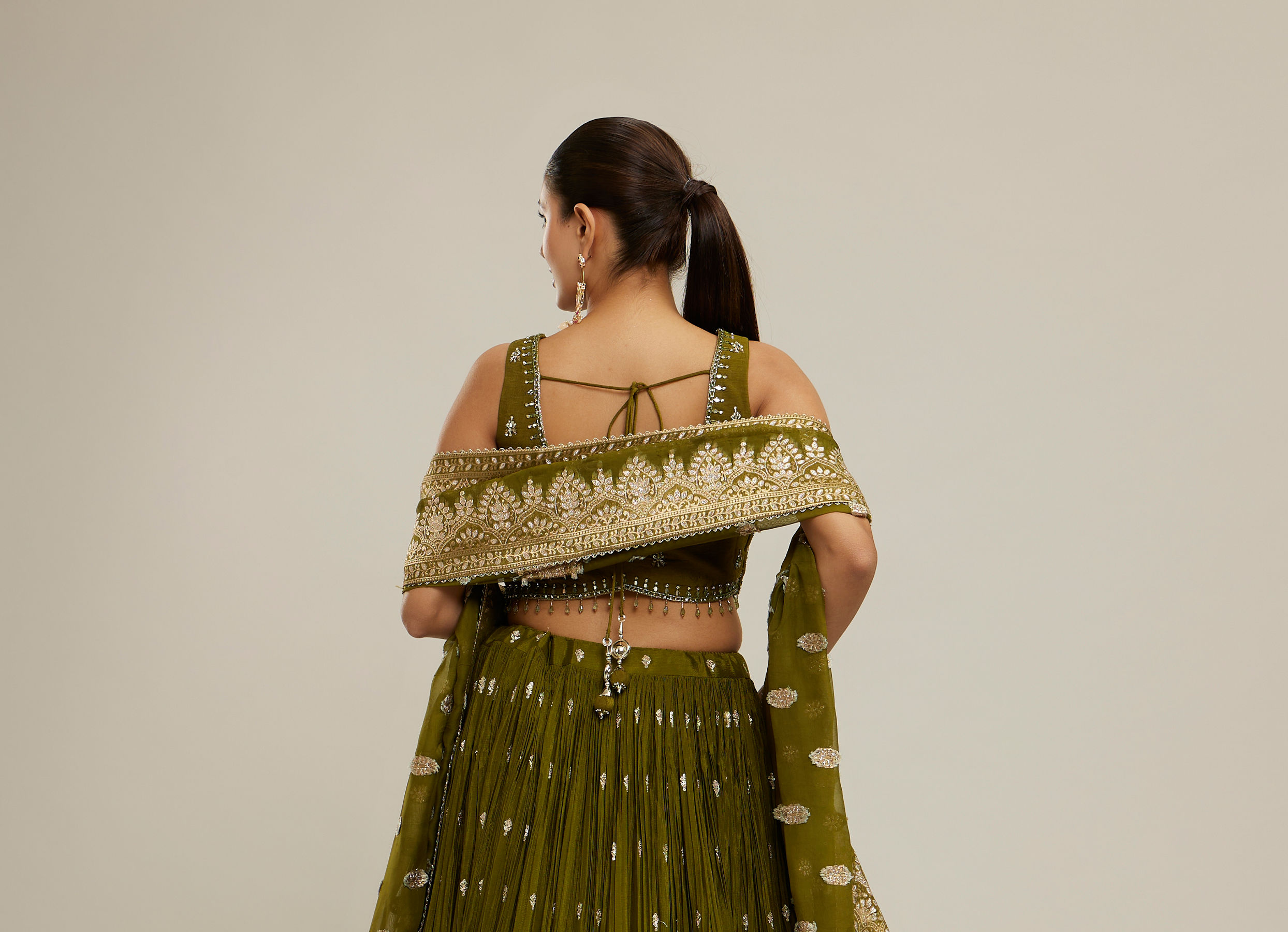 Twamev Women Majestic Mehandi Green Lehenga Set