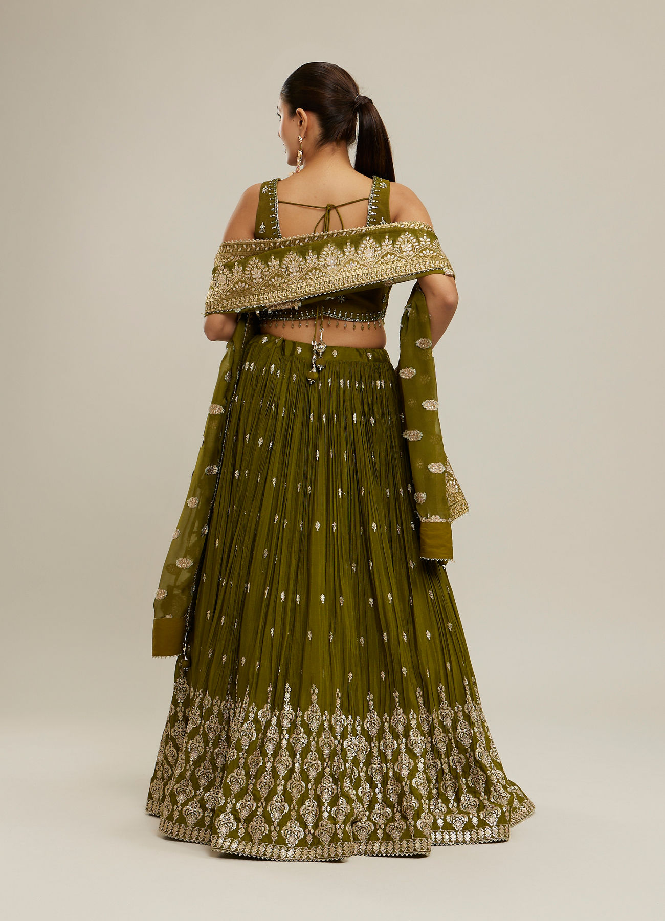 Twamev Women Majestic Mehandi Green Lehenga Set