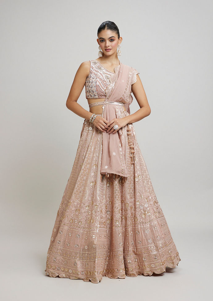 Twamev Women Blossom Pink Georgette Lehenga