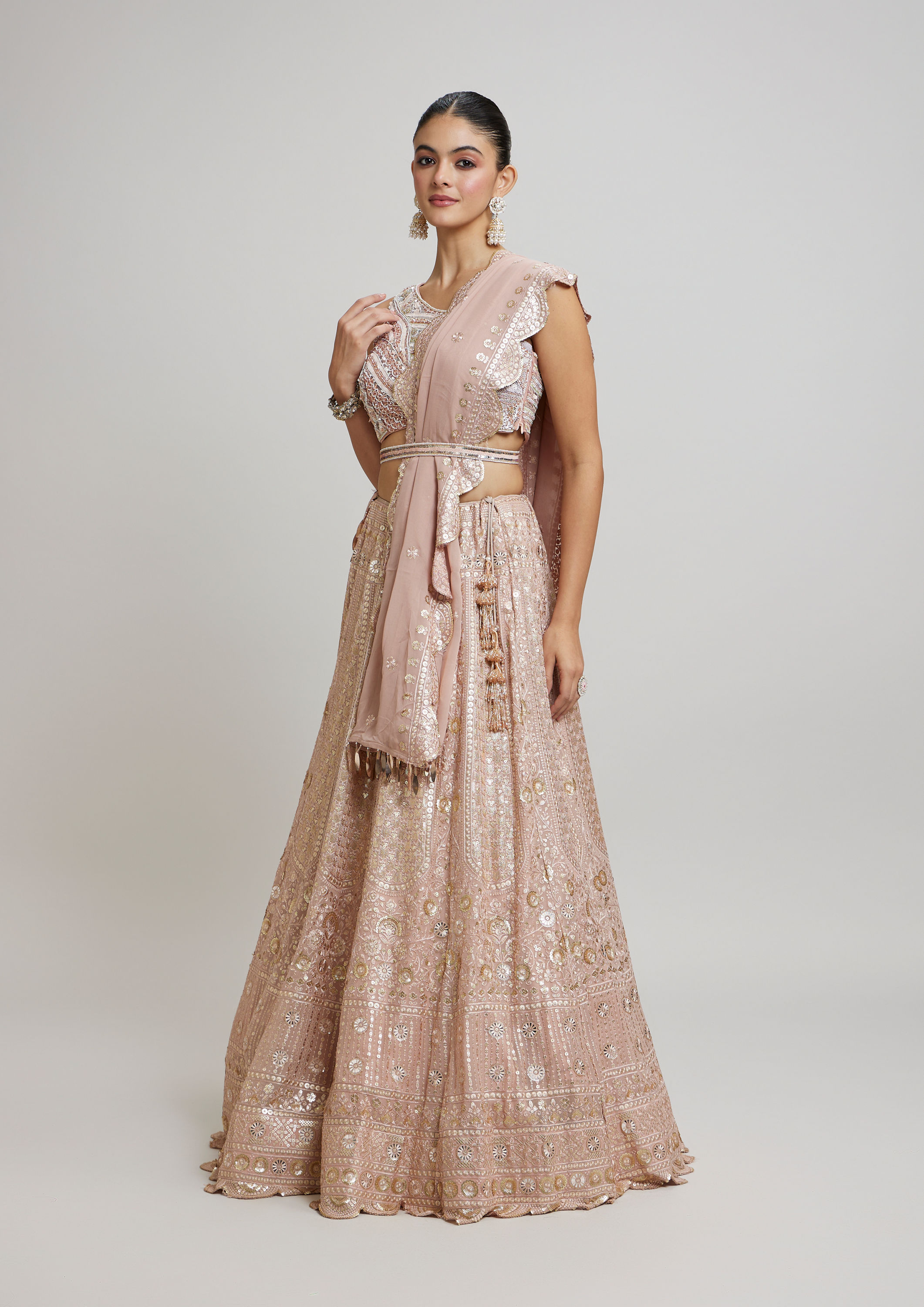 Twamev Women Blossom Pink Georgette Lehenga