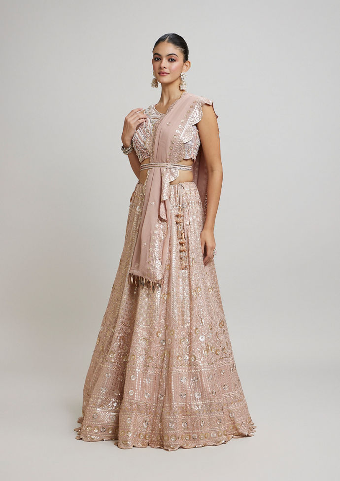 Twamev Women Blossom Pink Georgette Lehenga