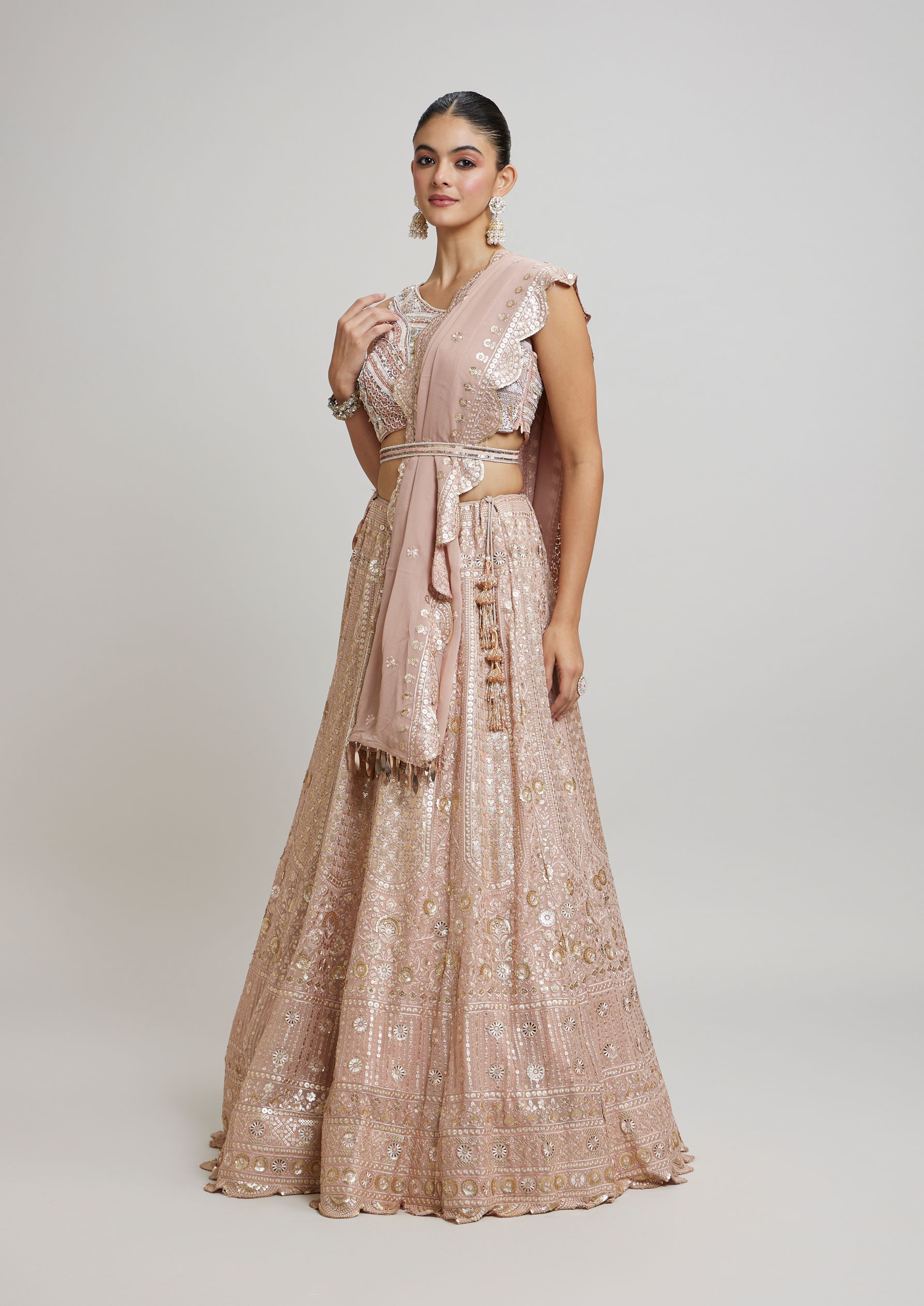 Twamev Women Blossom Pink Georgette Lehenga