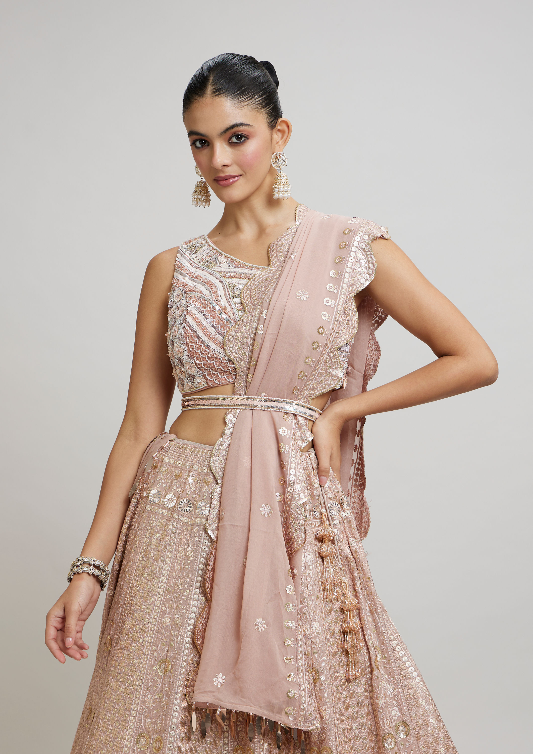 Twamev Women Blossom Pink Georgette Lehenga